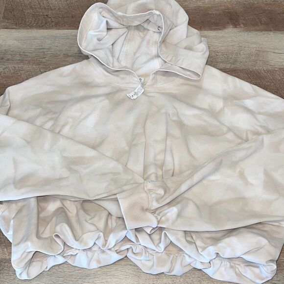 Lululemon Athletica Womens Cropped Long Sleeve Bubble Hem Hoodie Beige‎ Size 12 - Picture 5 of 11